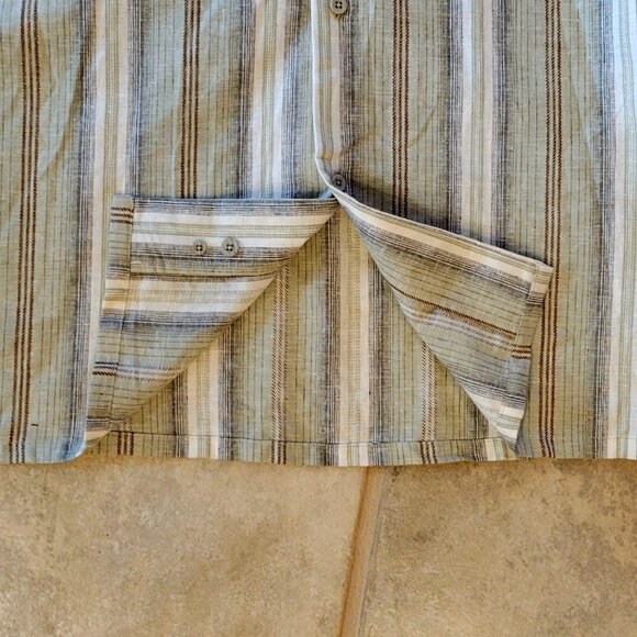 Bruno 100% Washable Linen Short Sleeve Striped Sage Green Button Front Shirt NEW - Picture 5 of 11